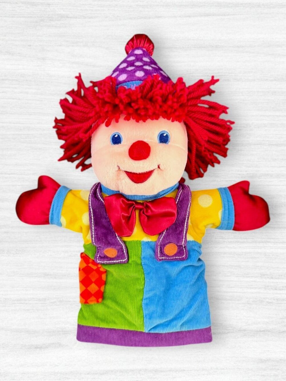 Gymboree Clown Hand Puppet Plush 2004 Colorblock Corduroy Kids Toy Vintage